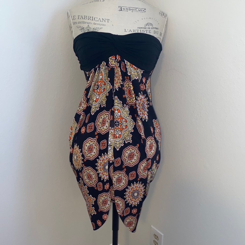Colorful Patterned Strapless Dress